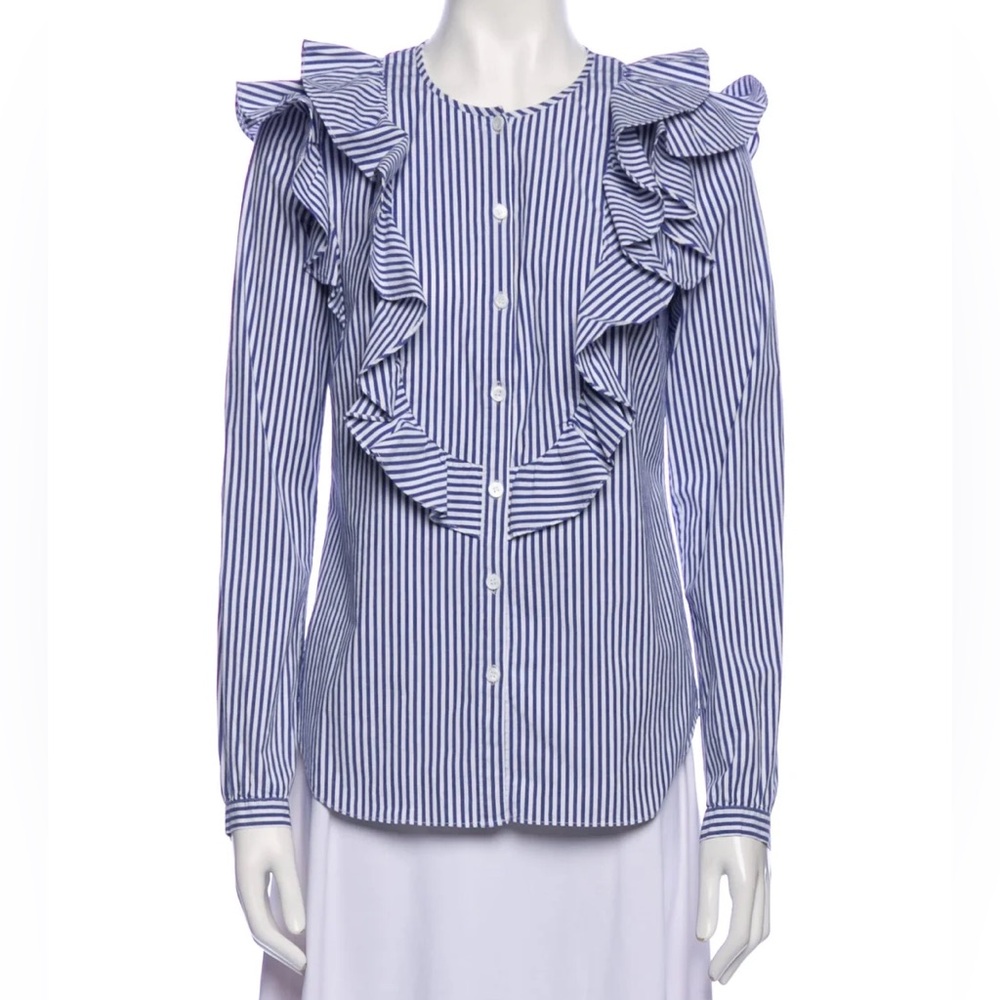 Veronica Beard striped crew neck button down top